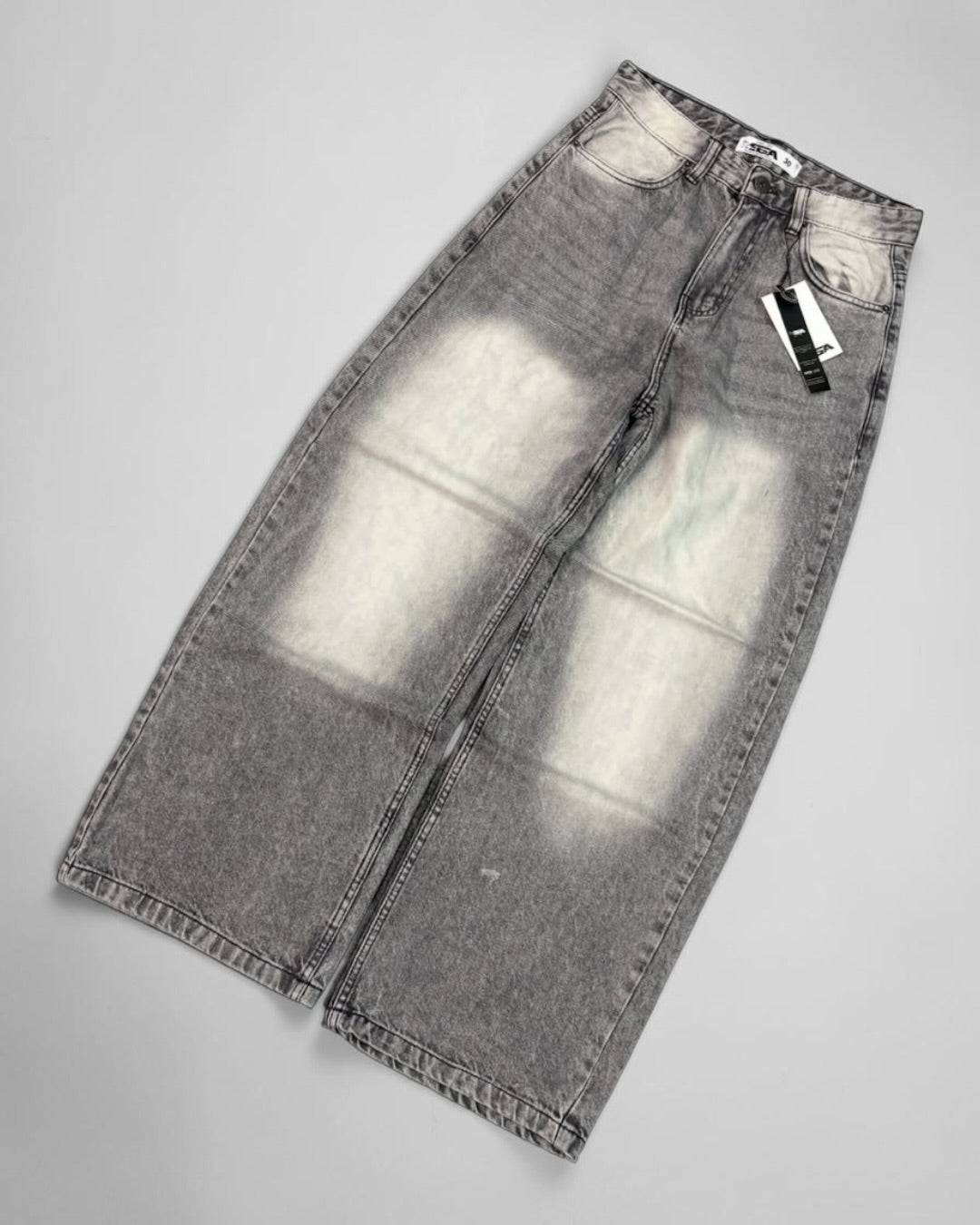 Grey Washed Wide Leg Denim