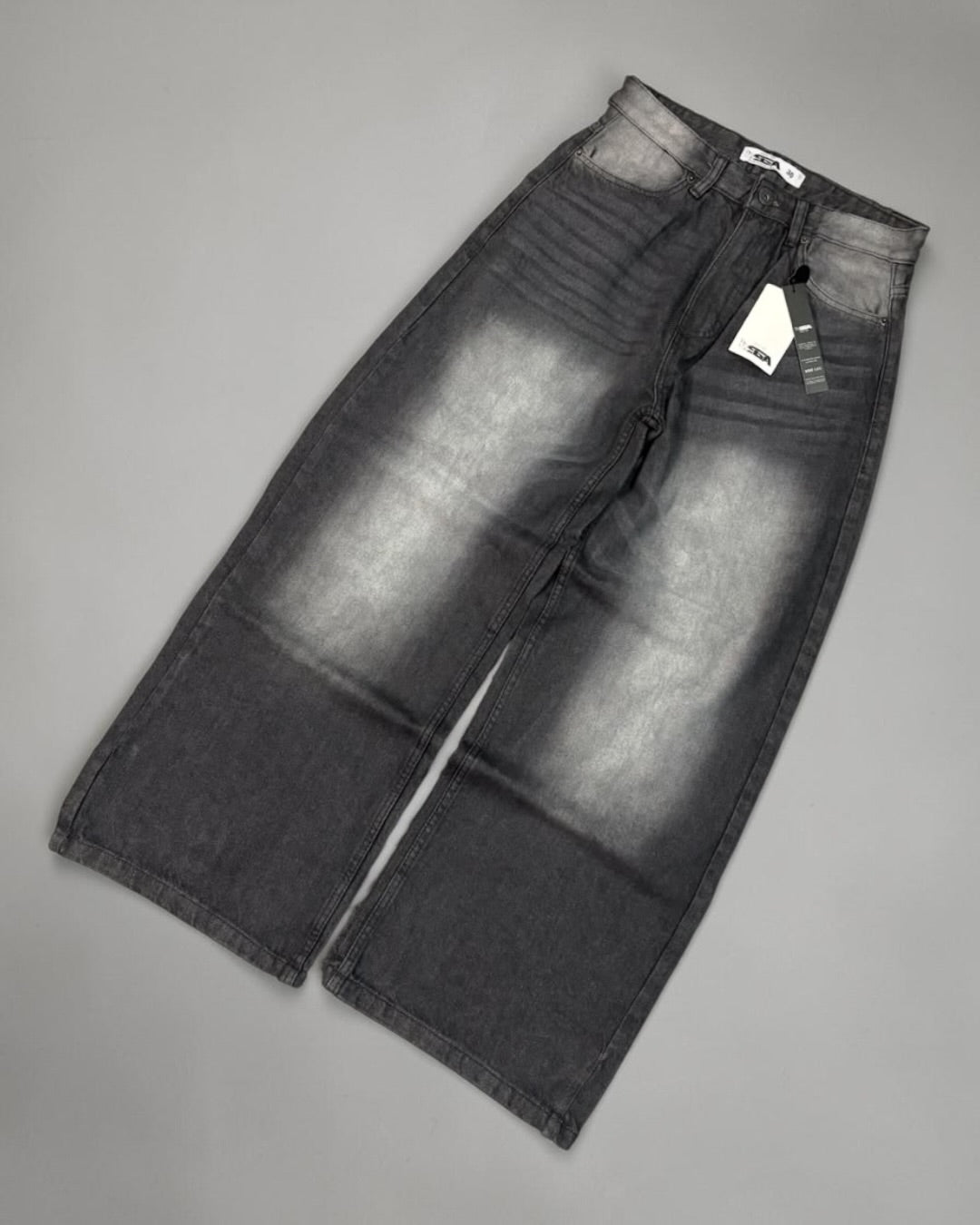 CHARCOAL WASHED WIDE LEG DENIM